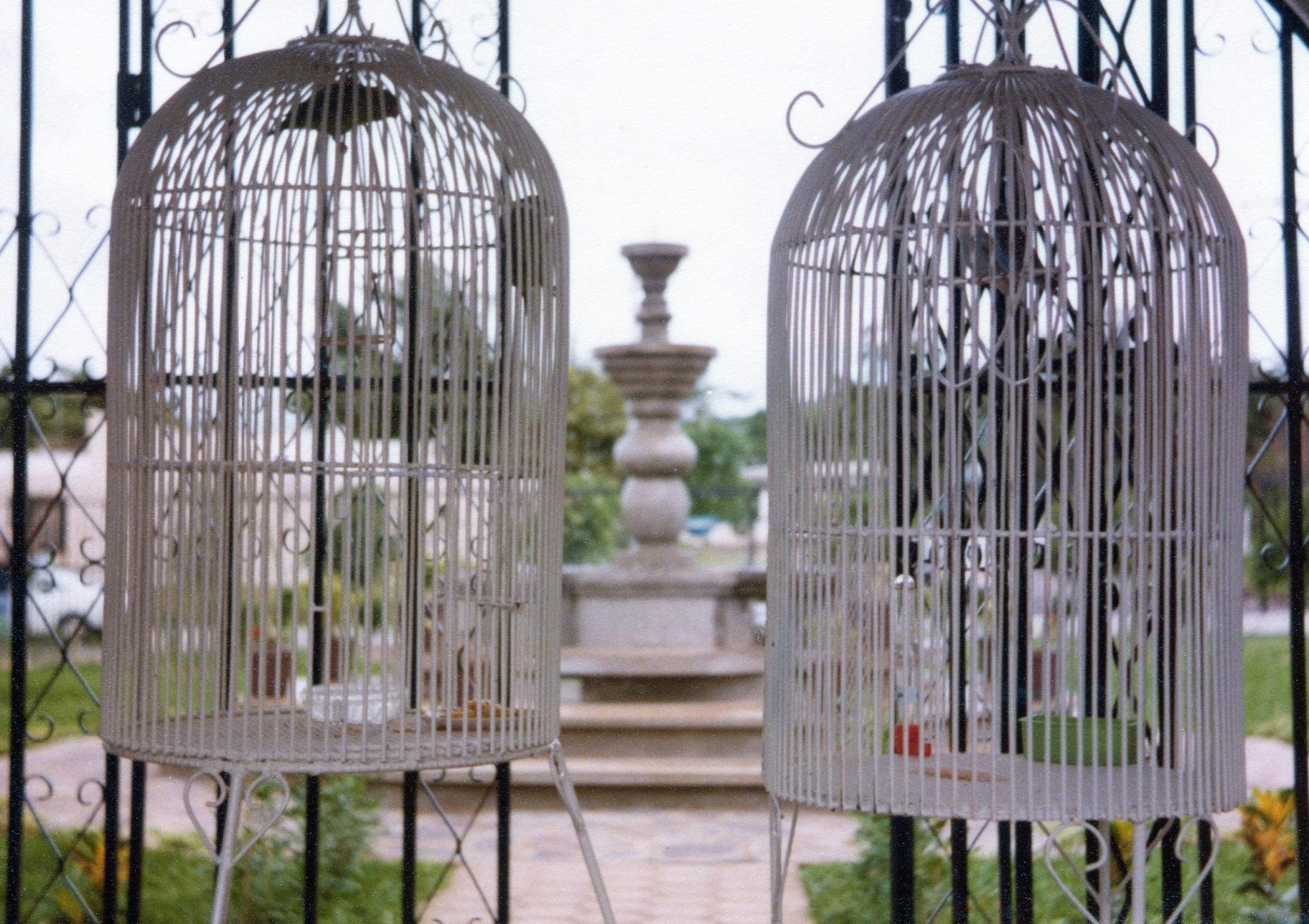 Cages, fountain and wrought-iron railings