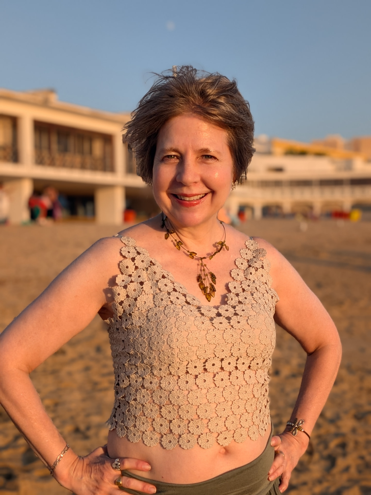 María Luisa at the beach at sunset